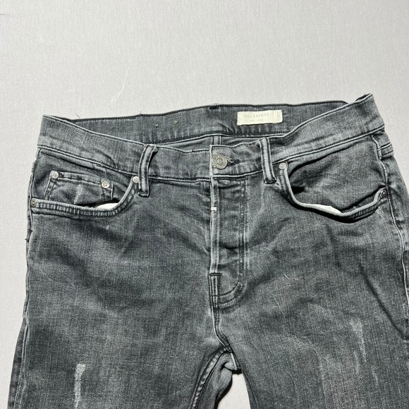 AllSaints Mens Chacoal Gray Denim Distressed Mid Rise Denim Skinny Jeans Size 32 - Picture 7 of 15